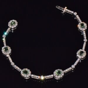 CERTIFIED NATURAL 6.74CTS DIAMOND GREEN SAPPHIRE 18K SOLID GOLD TENNIS BRACELET